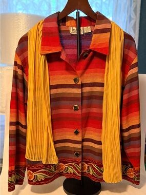 Tantrums Striped Multicolor Blazer Size Medium, with Yellow Scarf (W17)